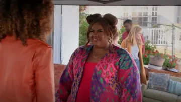 Farm Rio Mixed Leopard Pop Cardigan worn by Nicky (Nicole Byer) as seen in Grand Crew (S02E07)