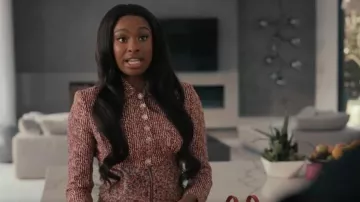 Paco Rabanne Two-tone Tweed Coat In Red worn by Hilary Banks (Coco Jones) as seen in Bel-Air (S02E08)