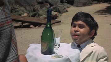 La bouteille de Dom Perignon 1964 apportée par Tric-Trac dans L'homme au pistolet d'or