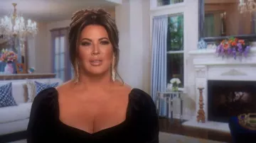 A.L.C. Chamberlain Puff-Sleeve Velvet Midi Dress worn by Emily Simpson as seen in The Real Housewives of Orange County (S16E01)