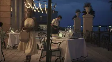 Poseidonion Grand Hotel in Greece visited by Andi Brand (Janelle Monáe) in Glass Onion: A Knives Out Mystery