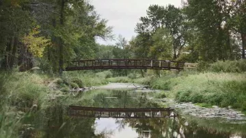 A wood bridge in Fish Creek Provincial Park in Calgary as seen in The Last of Us (S01E03)