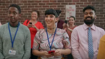 Gaze Psychedelic Mesh Swirl Mod Print Shirt worn by Jacqueline 'Jaq' Bedard (Dakota Ray Hebert) as seen in Shelved (S01E07)