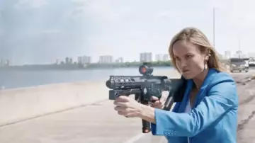 Blue Blazer Jacket worn by Tess (Brie Larson) as seen in Fast X