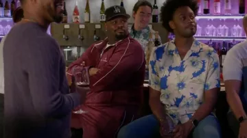 Sergio Tacchini Debossed Velour Track Jacket Grape Wine worn by Sherm Jones (Carl Tart) as seen in Grand Crew (S02E08)
