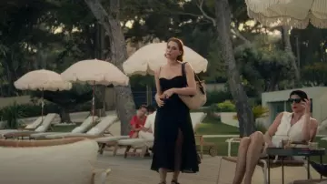 Saint Laurent Panier YSL-plaque leather-trim raffia Basket Bag worn by Anna Barton (Charlie Murphy) as seen in Obsession (S01E04)