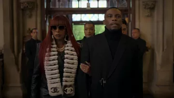 Chanel Logo Fur Scarf of Monet (Mary J. Blige) as seen in Power Book II: Ghost (S03E06)