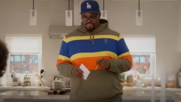Polo Ralph Lauren Central Stripe Logo Print Hoodie worn by Sherm Jones (Carl Tart) as seen in Grand Crew (S02E08)