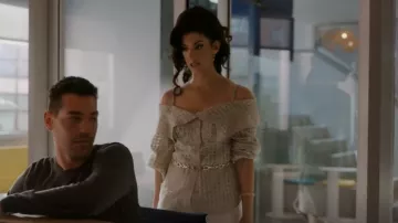 Jonathan Simkhai Paulina Blouse in Celadon worn by Beth Ann (Ayden Mayeri) as seen in I Love That for You (S01E07)