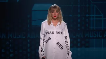 "Speak Nowe 1989 RED" White button up shirt worn by Taylor Swift for her Live performance at the 2019 American Music Awards