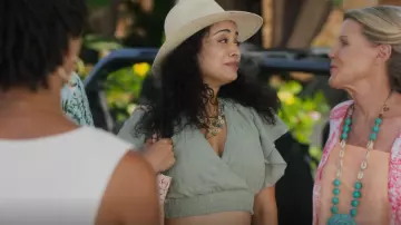 Guess Dexie Smocked Flutter Sleeve Cropped Top worn by Alma (Gigi Zumbado) as seen in Fantasy Island (S02E10)