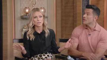 Nili Lotan Monet Tie Neck Silk Blouse worn by Kelly Ripa as seen in LIVE with Kelly and Mark on April 21, 2023