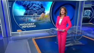 Alexander McQueen Pantalones de crepé de pierna recta usados por Norah O'Donnell como se ve en CBS Evening News el 21 de abril de 2023