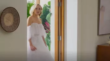 Tadashi Shoji Sabriel Off The Shoulder Dotted Bridal Dress worn by Jessy Schram as seen in Fantasy Island (S02E11)