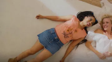 American Eagle Pink Graphic Muscle Tank Top worn by Peaches (Kyla Pratt) as seen in Fantasy Island (S02E11)