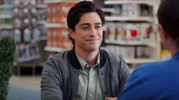Banana Republic Two Toned Base­ball Jack­et worn by Jonah (Ben Feldman) as seen in Superstore (S01E01)