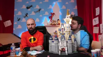 The Disney castle in Lego assembled by Thomas and Amixem in the video We built this Disney lego under alc*ol (24 hours without sleep)