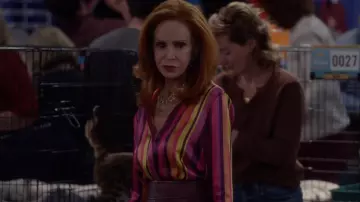 L'Agence Striped Hailie Button Front Blouse worn by Sheila (Swoosie Kurtz) as seen in Call Me Kat (S03E21)