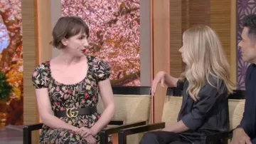 Cinturón de cuero Gucci GG Marmont usado por Jessica Giles visto en LIVE with Kelly and Mark el 27 de abril de 2023