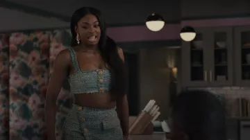 Self Portrait Button embellished Boucle Cropped Top worn by Hilary Banks (Coco Jones) as seen in Bel-Air (S02E10)