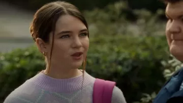 Wild Fable Women's Heart Print Crewneck Cropped Pullover Sweater worn by Missy Cooper (Raegan Revord) as seen in Young Sheldon (S06E18)