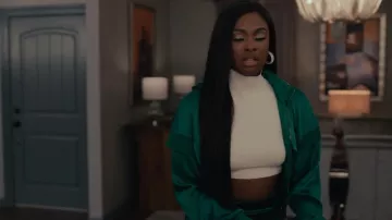 Tom Ford Inset Shoulder Satin Zip Up Hoodie worn by Hilary Banks (Coco Jones) as seen in Bel-Air (S02E10)