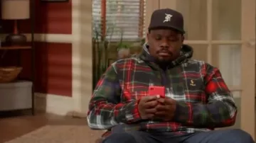Polo Ralph Lauren Patchwork Plaid Hoodie worn by Sherm Jones (Carl Tart) as seen in Grand Crew (S02E09)