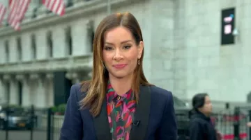 Milly Lacey Floral-Print Button-Down Top worn by Rebecca Jarvis as seen in Good Morning America on May 1, 2023