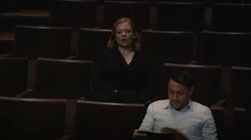 Ralph Lauren Collection Anders Pinstripe Wool Twill Jumpsuit worn by Shiv Roy (Sarah Snook) as seen in Succession (S04E06)