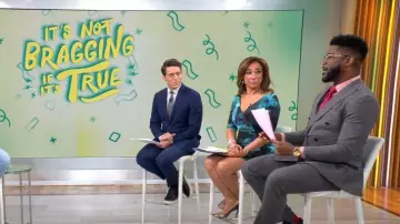 La Petite Robe di Chiara Boni 3/4-Sleeve Ruched Floral Cocktail Dress worn by Michelle Miller as seen in CBS Mornings on May 1, 2023