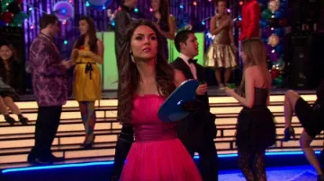 Betsey Johnson Pink and Purple Strapless Dress worn by Tori Vega (Victoria Justice) in Victorious (S02E05)
