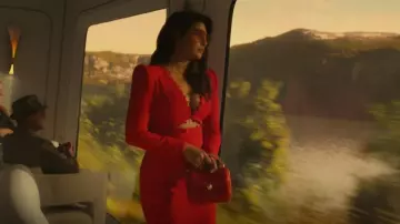 Sergio Hudson Issa Cut Out Button Embellished Wool Cady Midi Dress worn by Nadia Sinh (Priyanka Chopra) as seen in Citadel (S01E01)