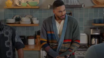 Greg Lauren Mixed-Media Denim Striped GL1 Cardigan worn by Jordan Baker (Michael Evans Behling) as seen in All American (S05E18)