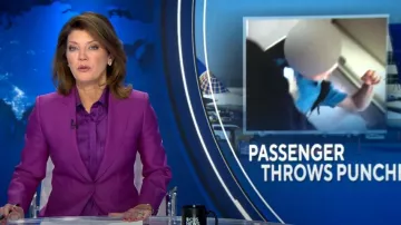 Max Mara Toano Tie-Neck Silk Twill Shirt usada por Norah O'Donnell como se ve en CBS Evening News el 2 de mayo de 2023