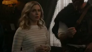Esprit Pointelle Striped Sweater worn by Samantha (Rose McIver) as seen in Ghosts (S02E21)