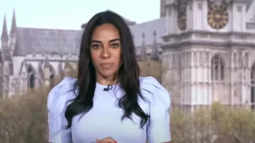 Robe en tricot à manches bouffantes Ted Baker Velvey portée par Sharon Carpenter telle que vue dans Good Morning America le 4 mai 2023