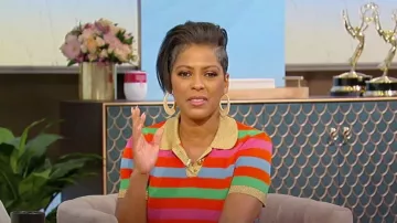 Gucci Viscose Blend Striped Polo Top worn by Tamron Hall as seen in Tamron Hall on May 5, 2023