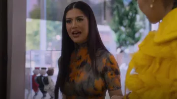 Off White Graphic Second Skin Top worn by Kim Lee as seen in Bling Empire (S03E03)