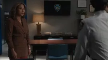 Derek Lam 10 Crosby Har­ri­son Plaid Gath­ered-Sleeve Blazer worn by Detective Crystal Morales (Elizabeth Rodriguez) as seen in East New York (S01E20)