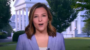 Ann Taylor The Relaxed Double Breasted Long Blazer In Cross Weave worn by Mary Bruce as seen in Good Morning America on May 8, 2023