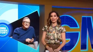 Alice + Olivia Jeannie Floral Burnout Bow Collar Blouse worn by Rebecca Jarvis as seen in Good Morning America on May 8, 2023