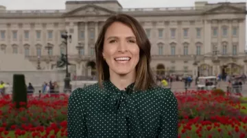 LK Bennett Mortimer Green & Cream Polka Dot Silk Dress worn by Molly Hunter as seen in Today on May 8, 2023