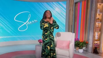 Ganni Leaf-print Ruched Midi Dress worn by Sherri Shepherd as seen in Sherri on May 8, 2023