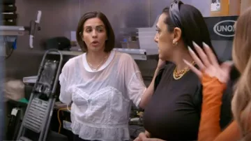 Free People Fall In Love Lace Trim Cotton Blend Tee worn by Katie Maloney as seen in Vanderpump Rules (S10E14)