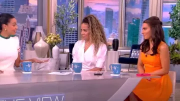 Alexander McQueen Poplin Midi Dress with Asymmetric Ruffle Slit worn by Alyssa Farah as seen in The View on May 10, 2023