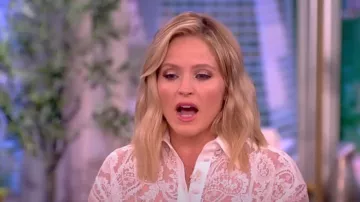 Zimmermann Wonderland Long Sleeve Lace Button-Up Shirt worn by Sara Haines as seen in The View on May 11, 2023