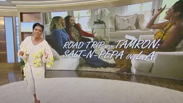 Eiram Wool Jogger Pants with Flower Tassels worn by Tamron Hall as seen in Tamron Hall Show on May 9, 2023