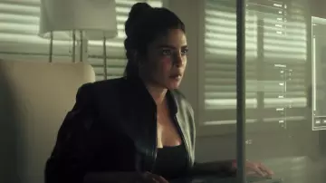 Sandro Nubuck-Paneled Leather Bomber Jacket worn by Nadia Sinh (Priyanka Chopra) as seen in Citadel (S01E03)