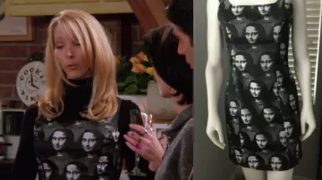 Robe imprimée Mona Lisa portée par Phoebe Buffay (Lisa Kudrow) dans la série télévisée Friends (S02E10)