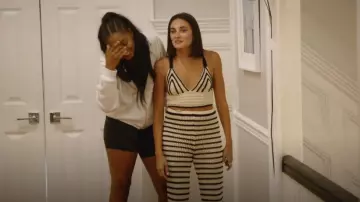 Zara Open­work Striped Knit Pants worn by Paige DeSorbo as seen in Summer House (S07E14)